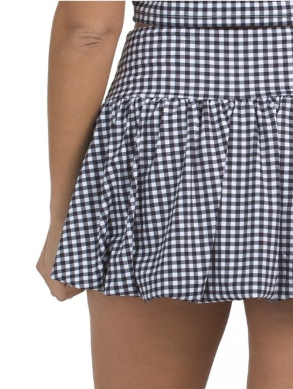 Black Gingham Athleisure Bubble Hem Tennis Mini Skirt Picnic Skort Coquette Y2K - Picture 3 of 7